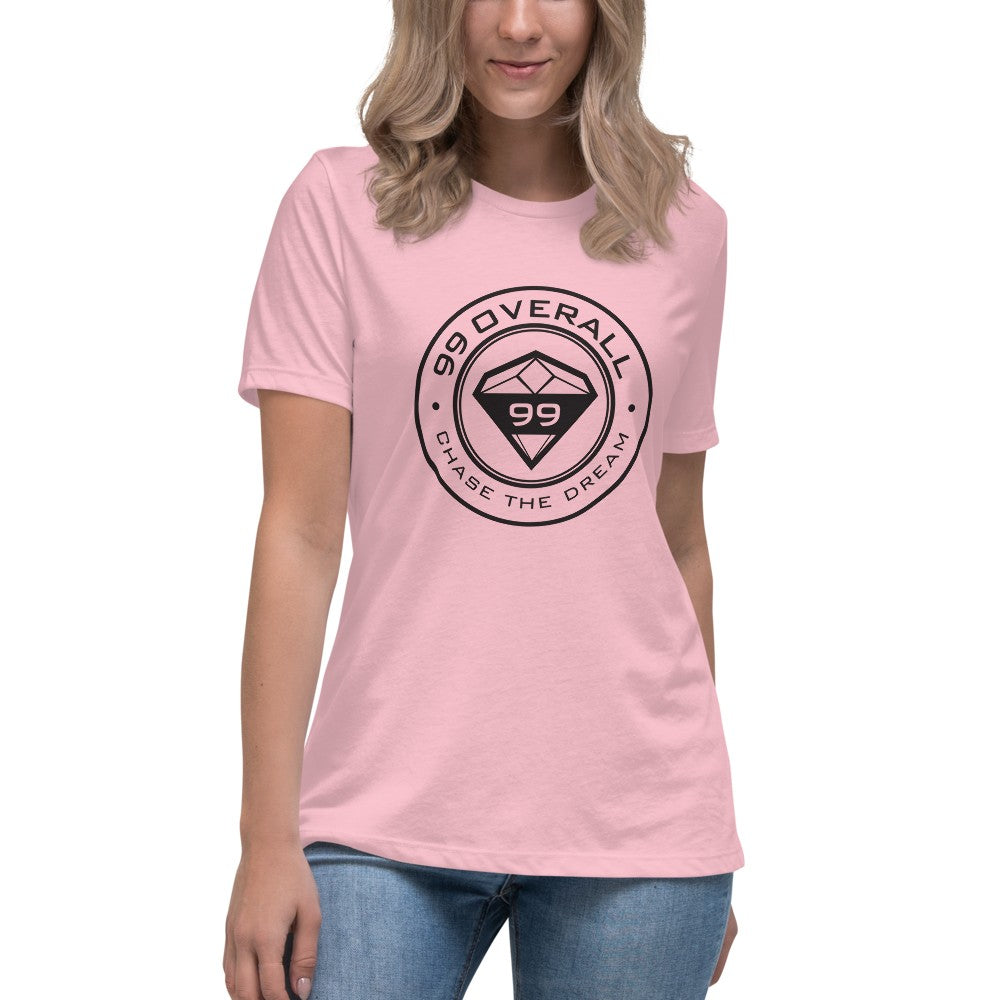Model in the pink Diamond 99 Badge Women's Relaxed Tee