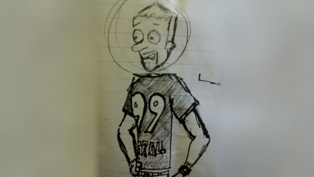 The original 2011 Mumbles sketch on notebook paper, first frame of the episode
