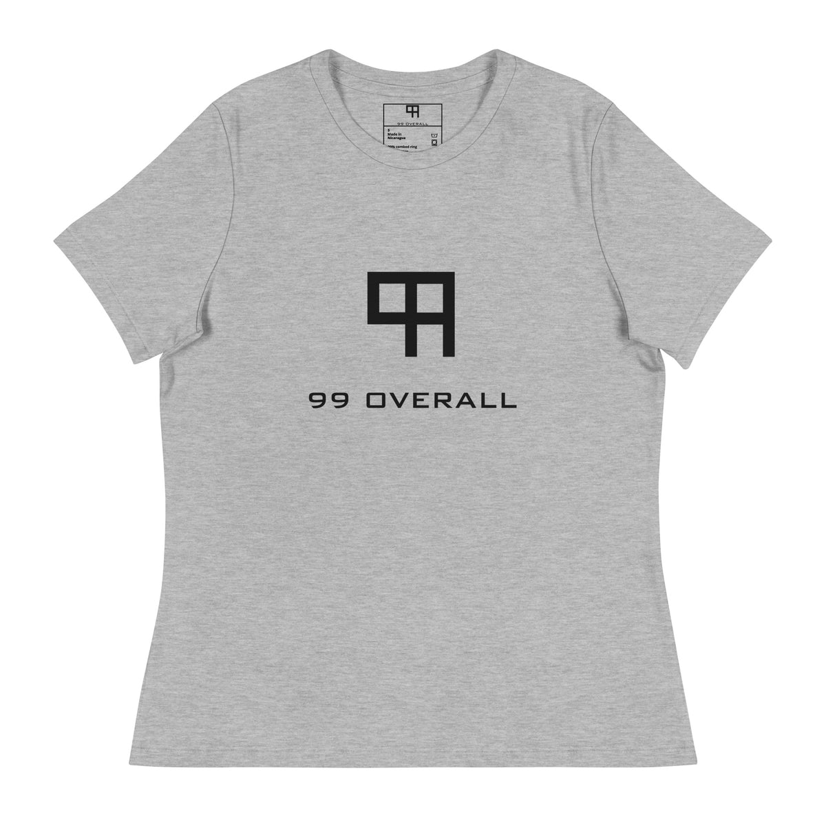 99 Overall Logo Women's Relaxed Tee in Athletic Heather, front view