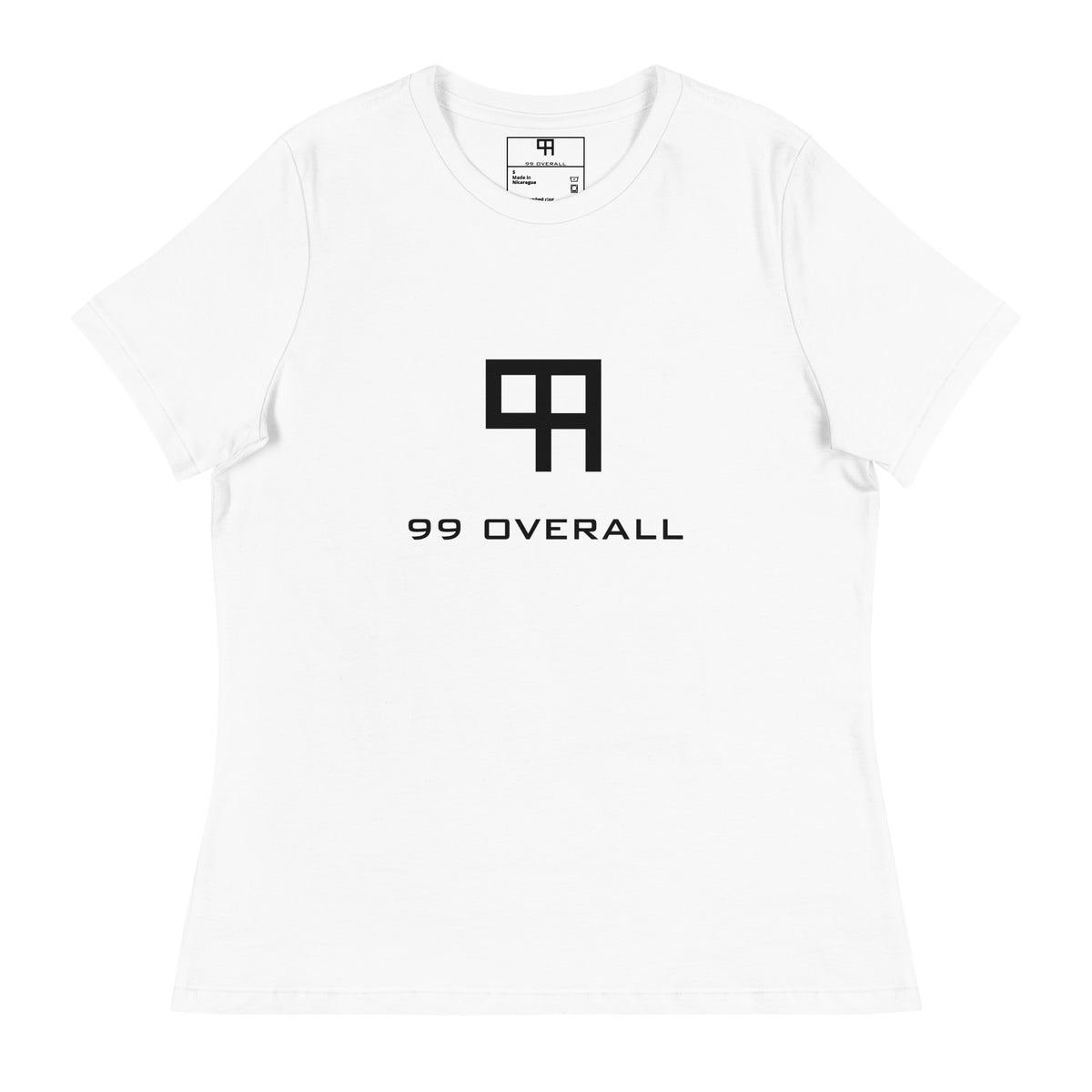 99 Overall Logo Women's Relaxed Tee in White, front view