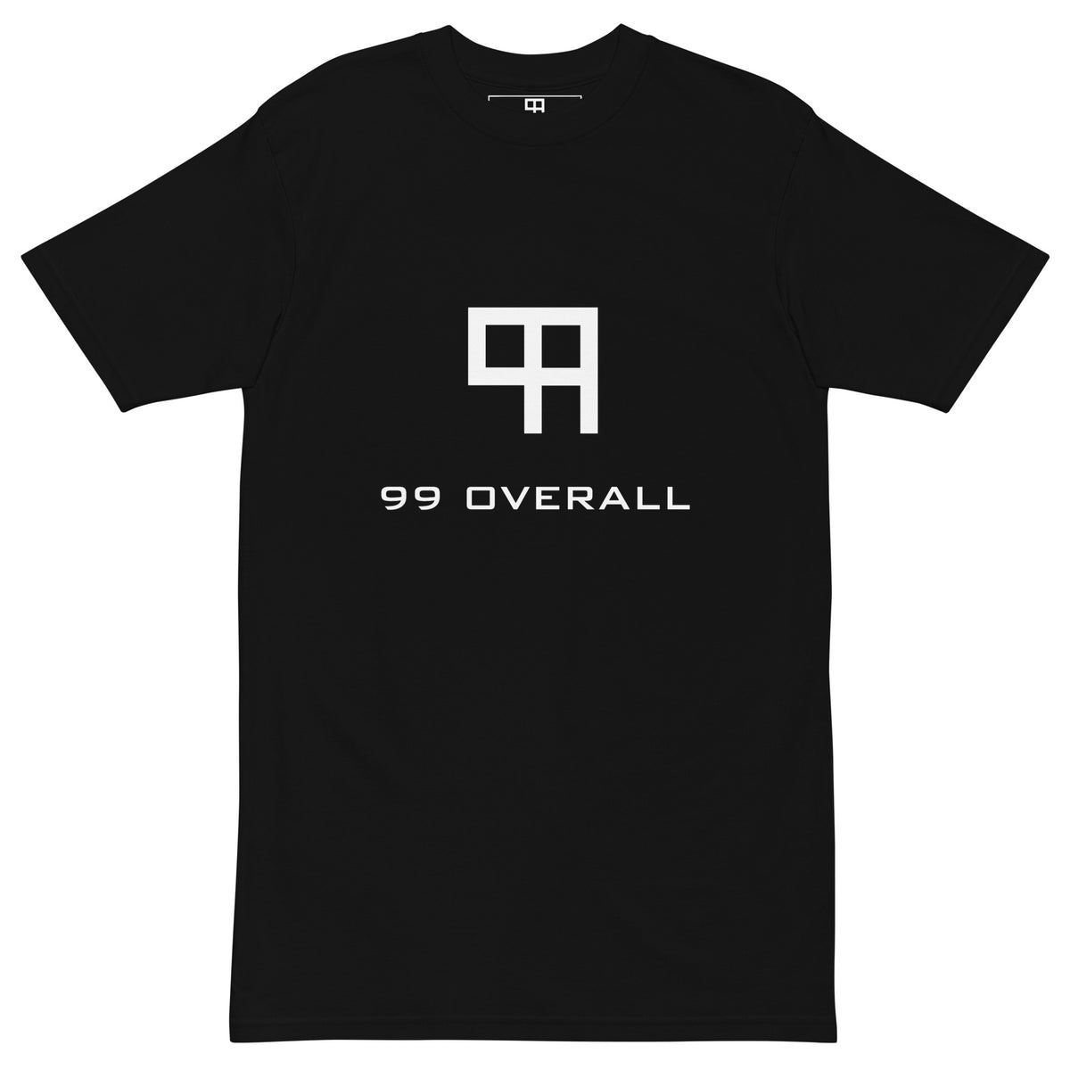 99 Overall Logo Heavyweight Tee in Black with white block logo, front view