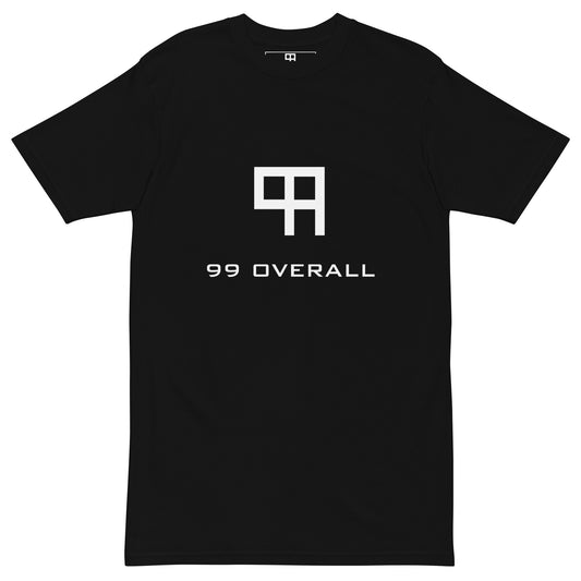 99 Overall Logo Heavyweight Tee in Black with white block logo, front view