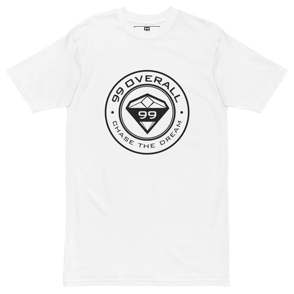 Diamond 99 Badge Heavyweight Tee in White with black badge, front view