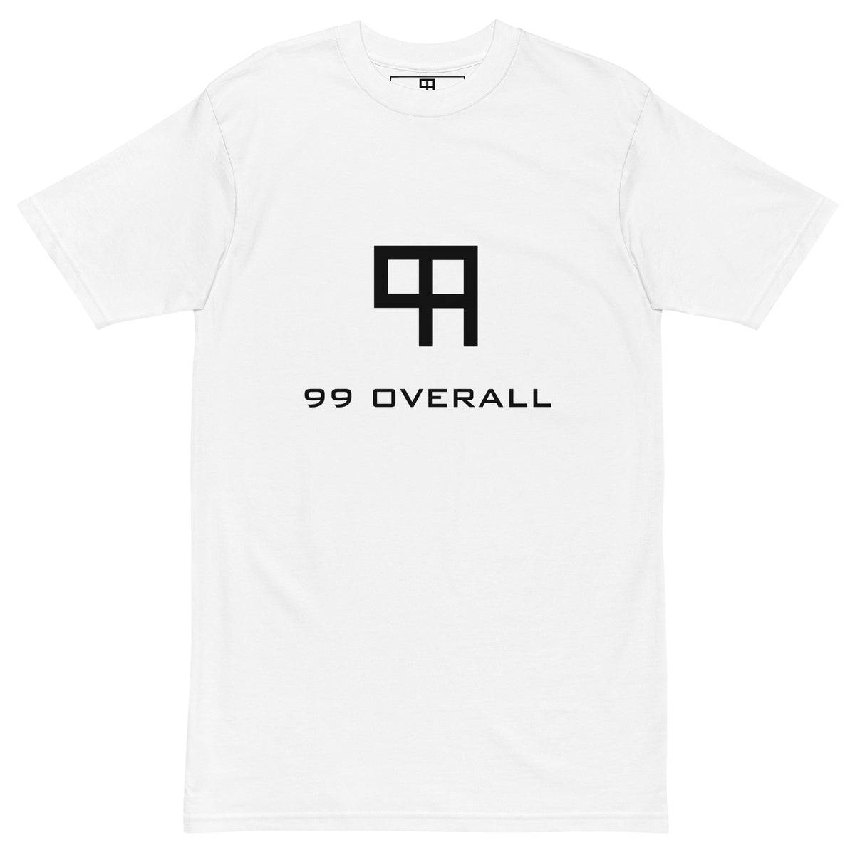 99 Overall Logo Heavyweight Tee in White with black logo, front view