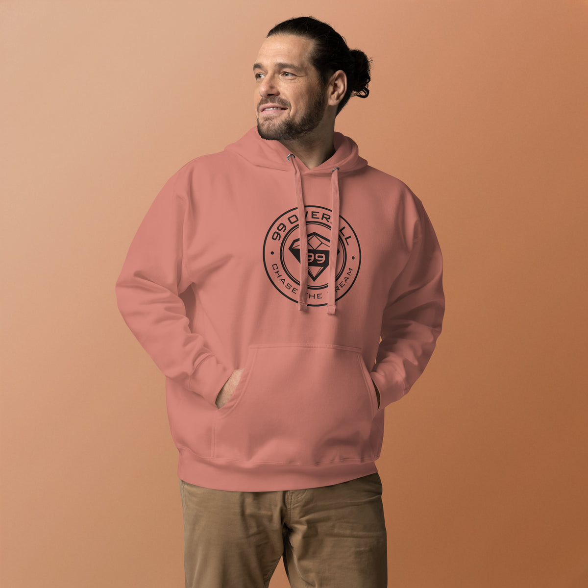 Model wearing the Dusty Rose Diamond 99 Badge Hoodie