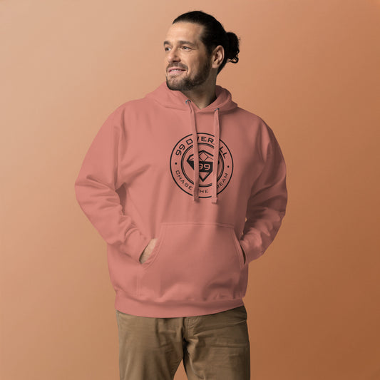 Model wearing the Dusty Rose Diamond 99 Badge Hoodie