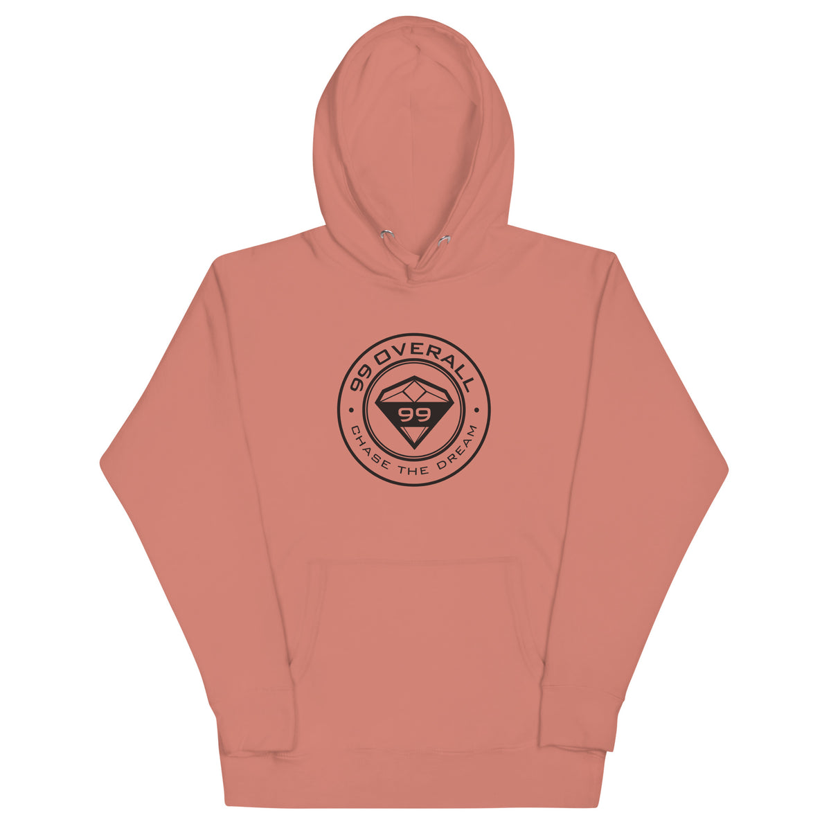 Diamond 99 Badge Hoodie in Dusty Rose, front view with black Chase the Dream badge
