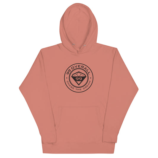 Diamond 99 Badge Hoodie in Dusty Rose, front view with black Chase the Dream badge