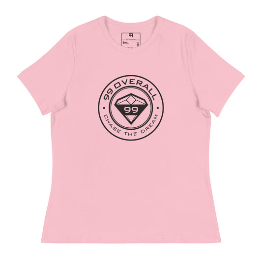 Diamond 99 Badge Women's Relaxed Tee in Pink, front view