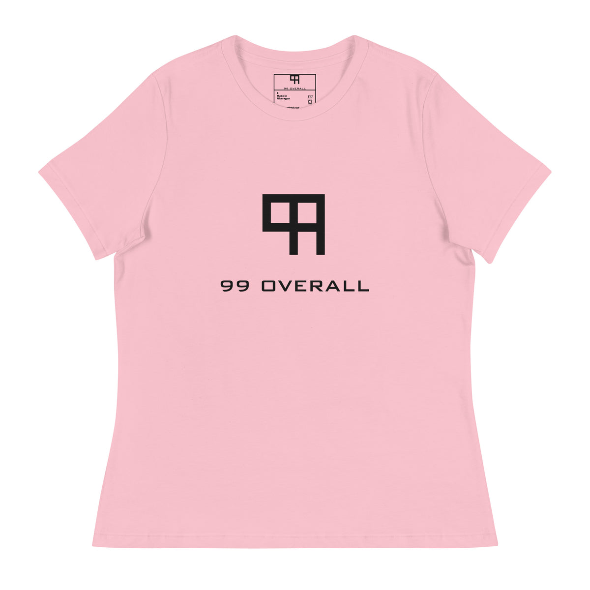 99 Overall Logo Women's Relaxed Tee in Pink, front view