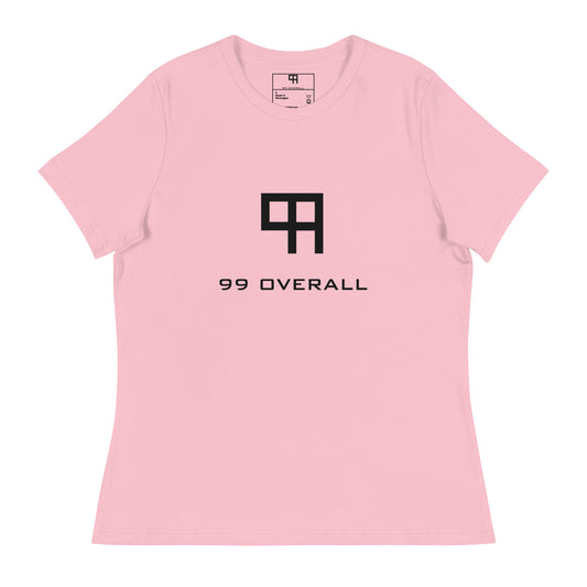 99 Overall Logo Women's Relaxed Tee in Pink, front view
