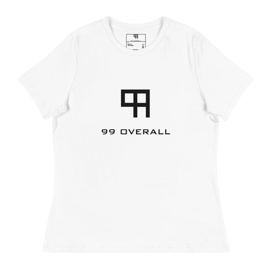 99 Overall Logo Women's Relaxed Tee in White, front view